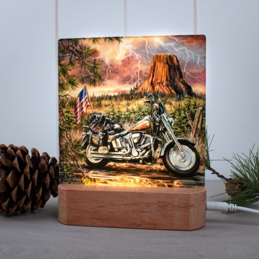 New Open Road Motorcycle Tabletop glass Night light on Base